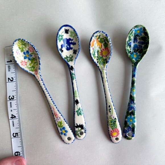 Polish Pottery Stoneware Set of four unikat sugar spoons NEW